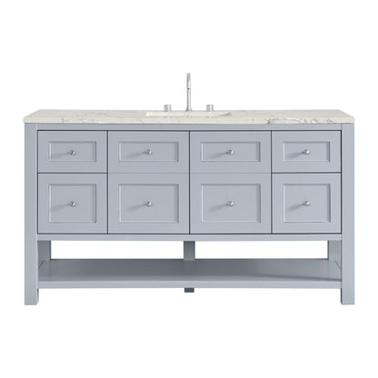 Renovate for Less Atlanta Breckenridge 60" Single Vanity, Serenity Blue, w/ 3 CM Victorian Silver Silestone Top w/ FreePower Wireless Charger