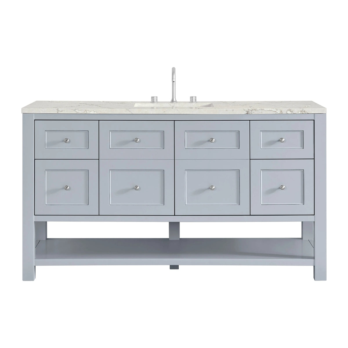 Breckenridge 60" Single Vanity, Serenity Blue, w/ 3 CM Victorian Silver Silestone Top w/ FreePower Wireless Charger