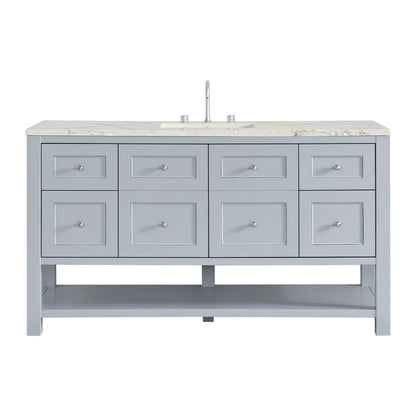 Breckenridge 60" Single Vanity, Serenity Blue, w/ 3 CM Victorian Silver Silestone Top w/ FreePower Wireless Charger