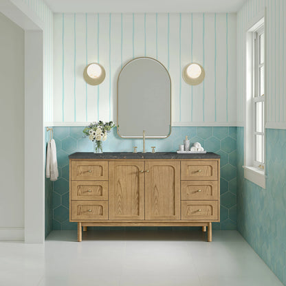 Laurent 60" Single Vanity, Light Natural Oak, w/ 3 CM Parisien Bleu Quartz Top