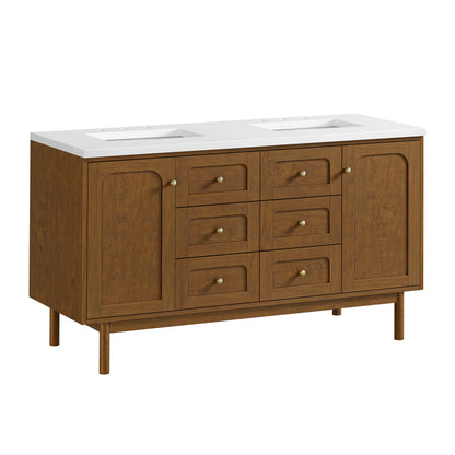 Renovate for Less Atlanta Laurent 60" Double Vanity, Honey Oak w/ 3 CM White Zeus Silestone Top
