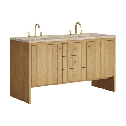 Renovate for Less Atlanta Hudson 60" Double Vanity, Light Natural Oak, w/ 3 CM Tajnar Eclos Top