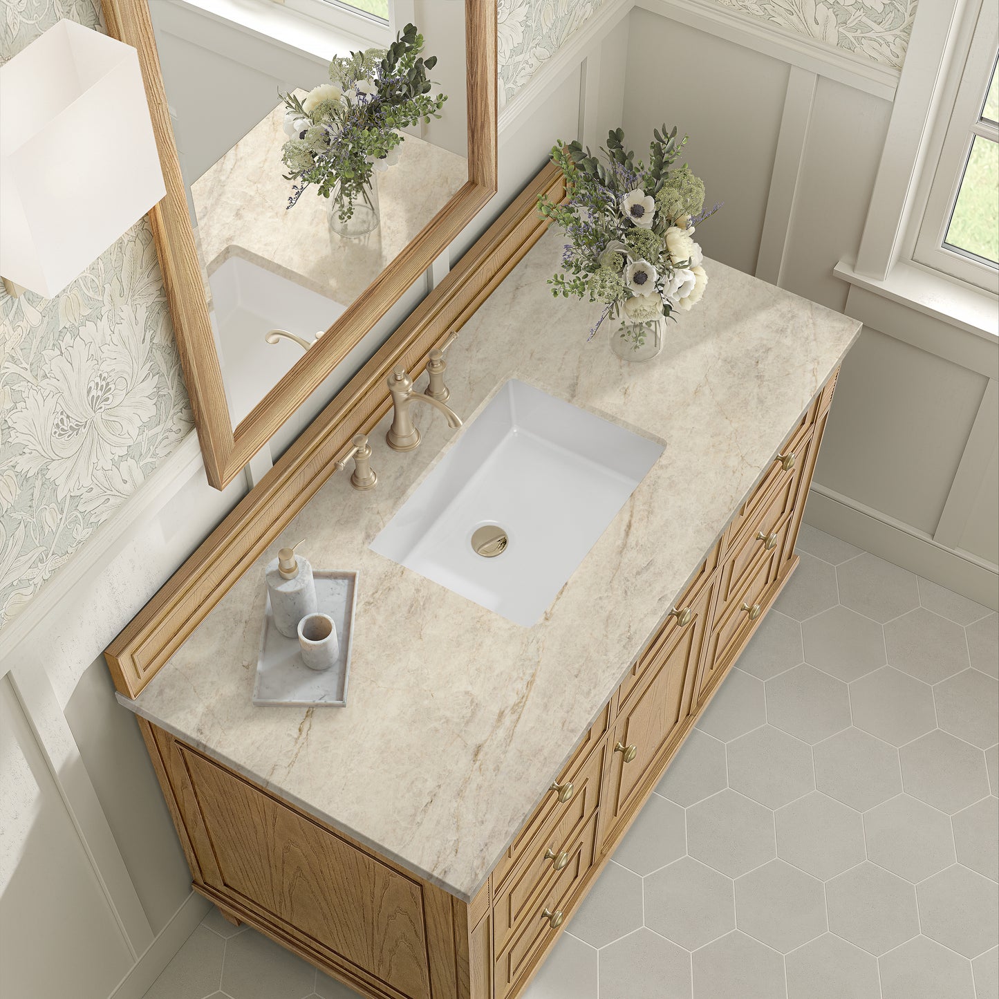 Renovate for Less Atlanta Lorelai 48" Single Vanity, Light Natural Oak, w/ 3 CM Tajnar Eclos Top
