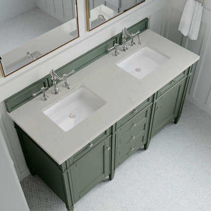 Renovate for Less Atlanta Brittany 60" Double Vanity, Smokey Celadon, w/ 3 CM Siberian Silestone Top