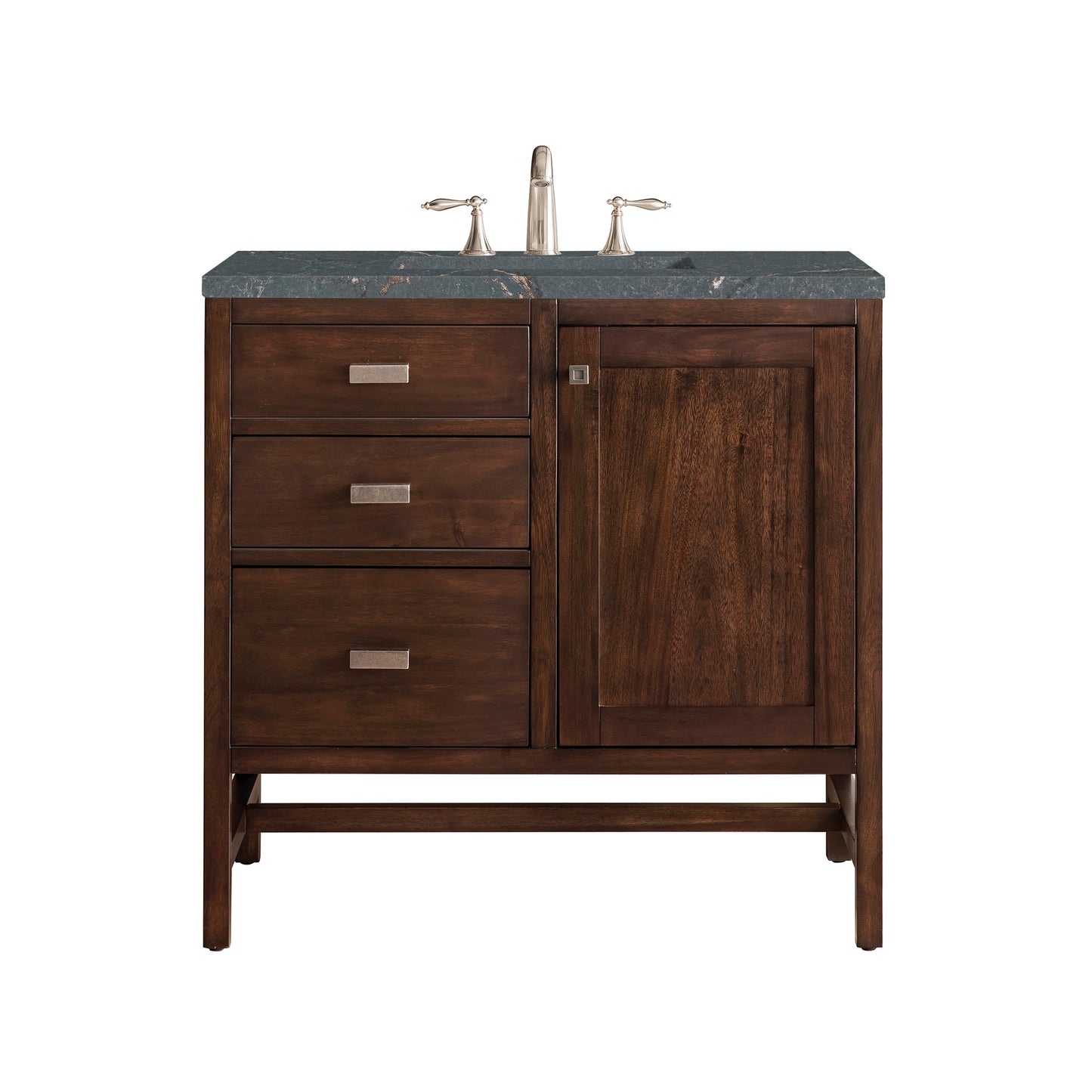 Renovate for Less Atlanta Addison 36" Single Vanity, Mid-Century Acacia w/ 3 CM Parisien Bleu Silestone Top