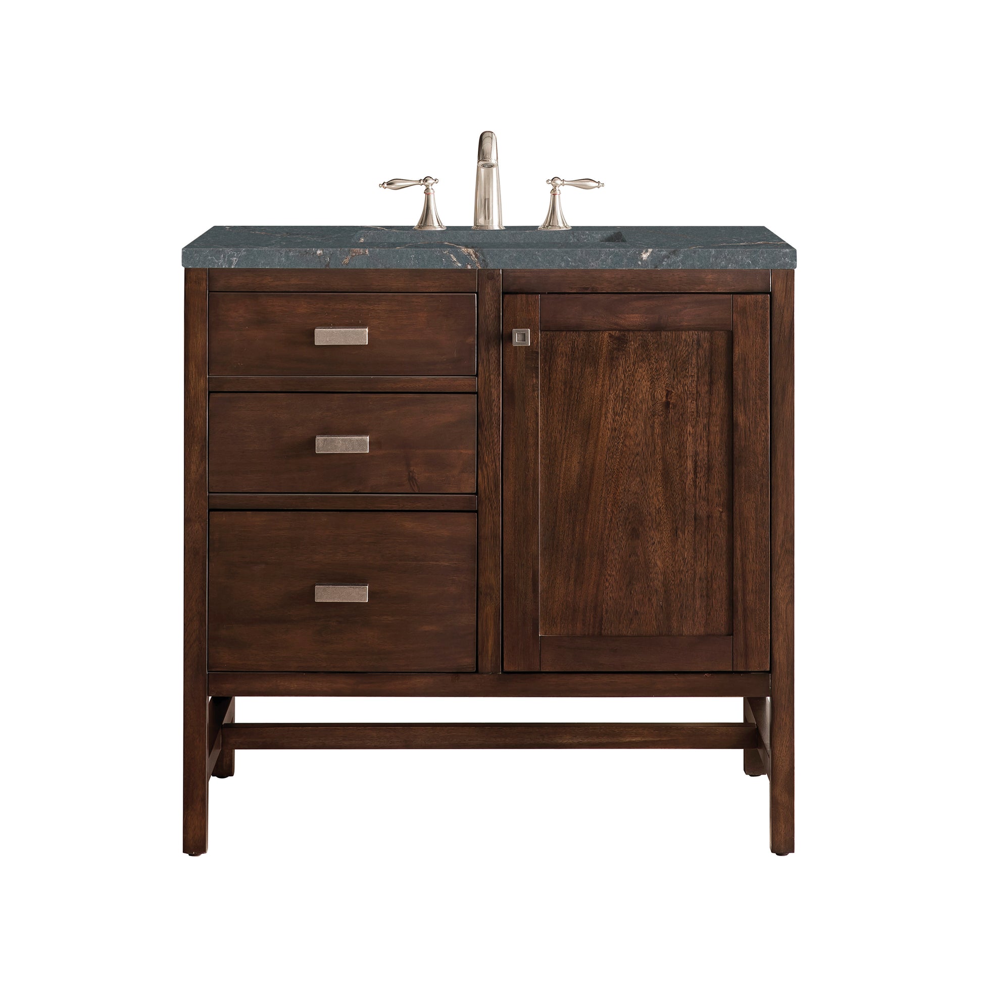Renovate for Less Atlanta Addison 36" Single Vanity, Mid-Century Acacia w/ 3 CM Parisien Bleu Silestone Top