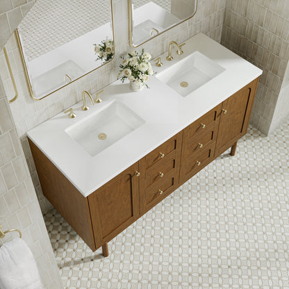 Renovate for Less Atlanta Laurent 60" Double Vanity, Honey Oak w/ 3 CM White Zeus Silestone Top