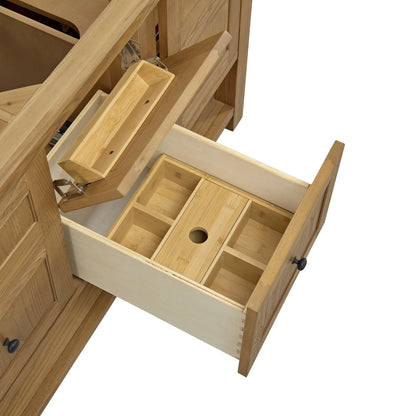 Breckenridge 60" Double Vanity, Light Natural Oak, w/ 3 CM Eternal Jasmine Pearl Quartz Top w/FreePower Wireless Charger