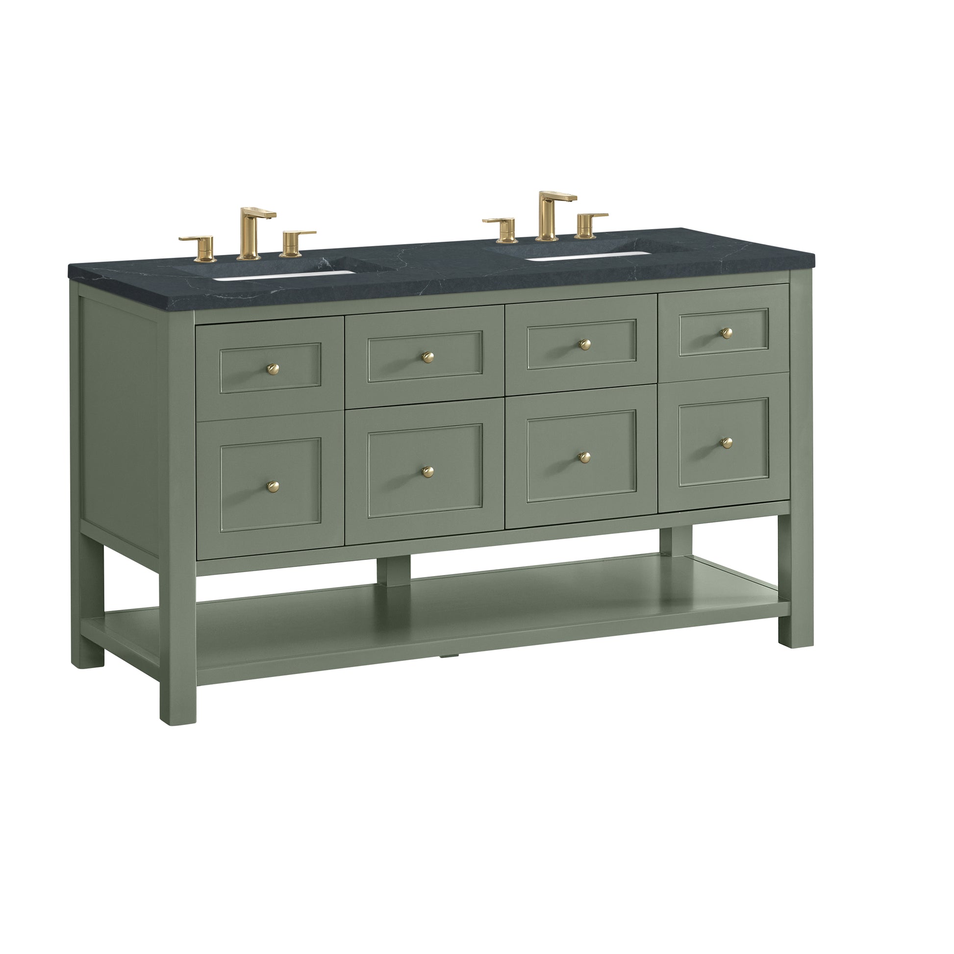 Renovate for Less Atlanta Breckenridge 60" Double Vanity, Smokey Celadon, w/ 3 CM Charcoal Soapstone Quartz Top