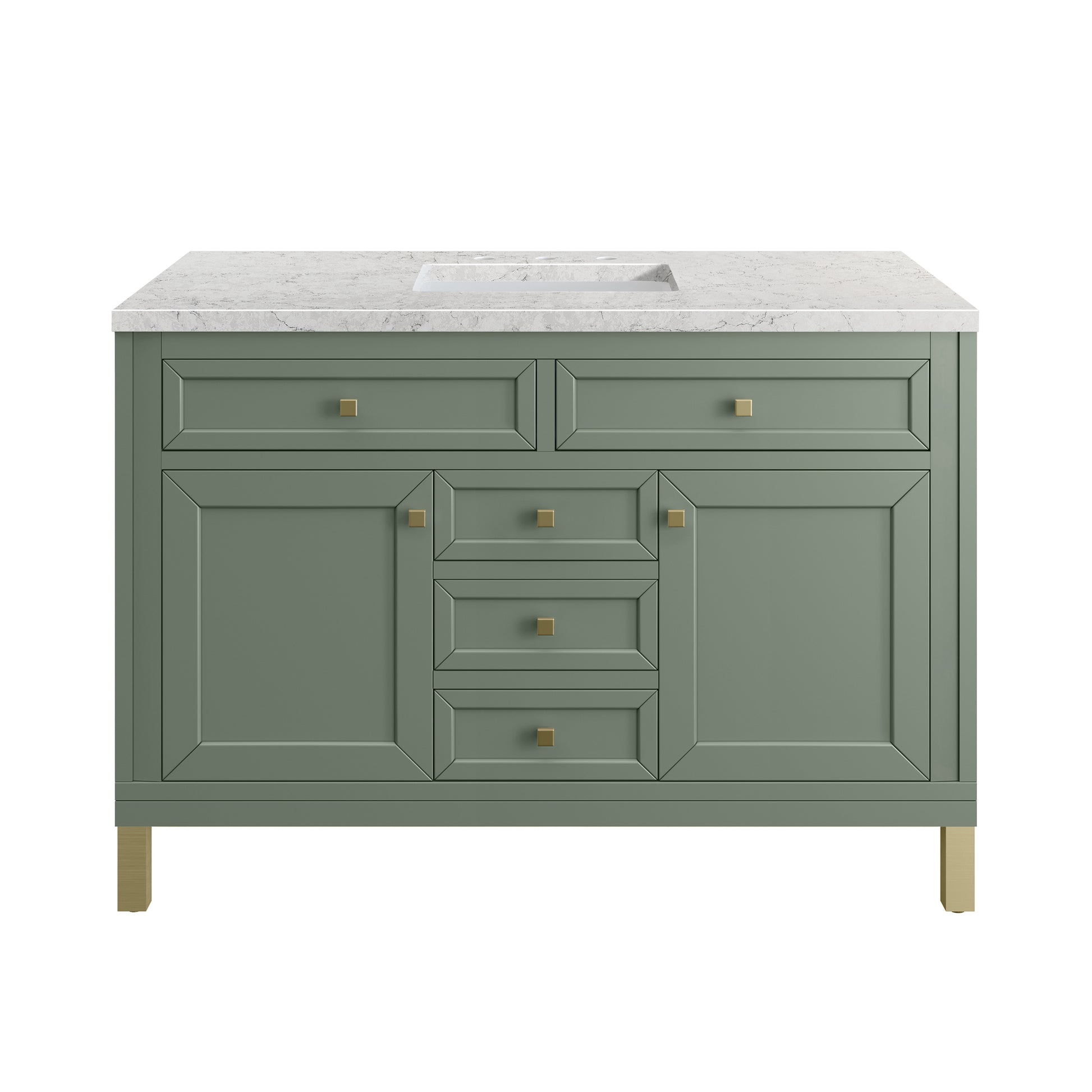 Renovate for Less Atlanta Chicago 48" Single Vanity, Smokey Celadon, w/ 3 CM Eternal Jasmine Pearl Silestone® Top w/FreePower Wireless Charger
