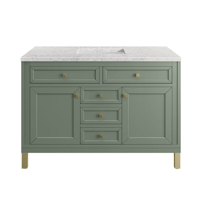 Renovate for Less Atlanta Chicago 48" Single Vanity, Smokey Celadon, w/ 3 CM Eternal Jasmine Pearl Silestone® Top w/FreePower Wireless Charger