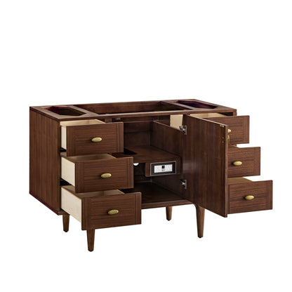 Renovate for Less Atlanta Amberly 48" Single Vanity, Mid-Century Walnut w/ 3 CM Parisien Bleu Top