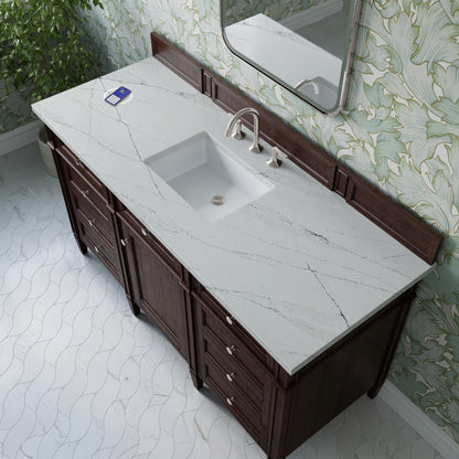 Renovate for Less Atlanta Brittany 60" Single Vanity, Burnished Mahogany w/ 3 CM Ethereal Noctis Silestone Top w/FreePower Wireless Charger