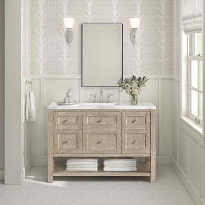 Renovate for Less Atlanta Breckenridge 48" Single Vanity, Whitewashed Oak w/ 3 CM White Zeus Silestone Top