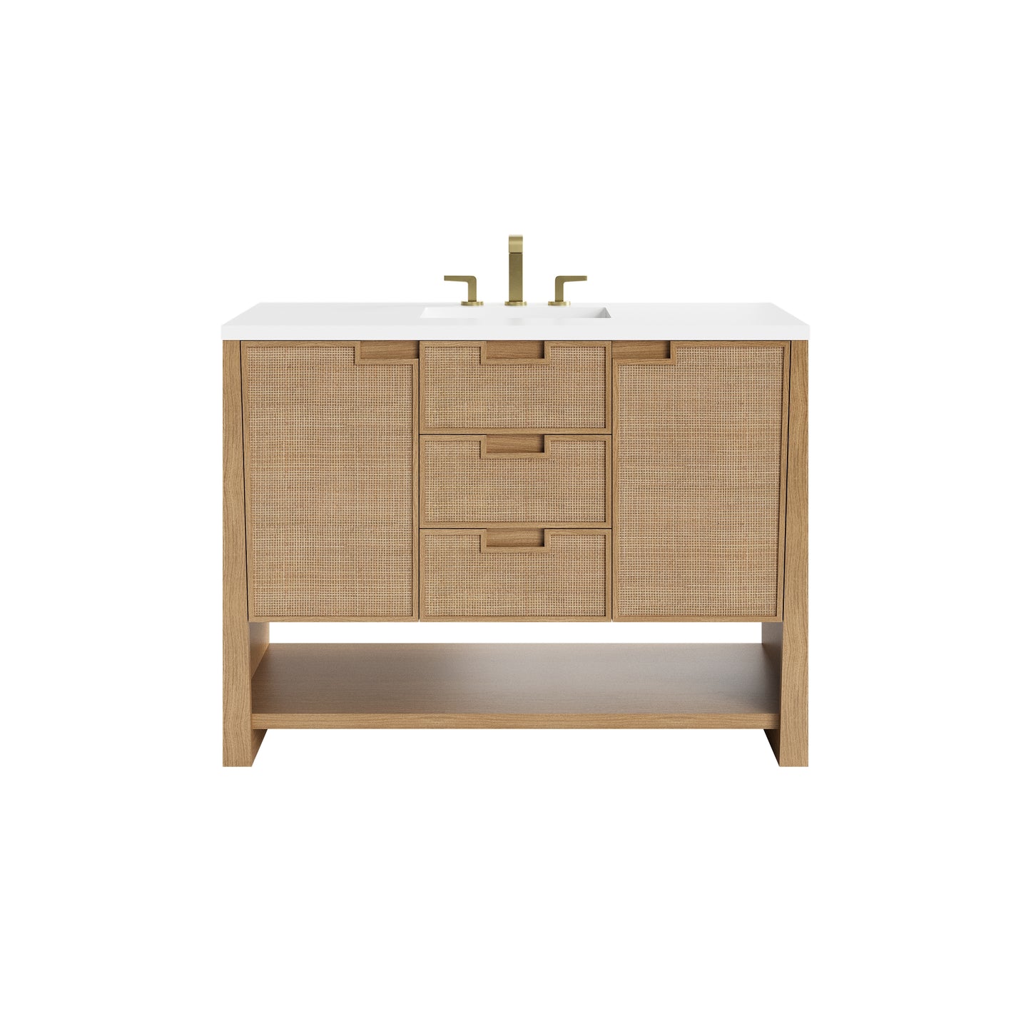 Renovate for Less Atlanta Solene 48" Single Vanity, Seaside Oak, w/ 3 CM White Zeus Quartz Top