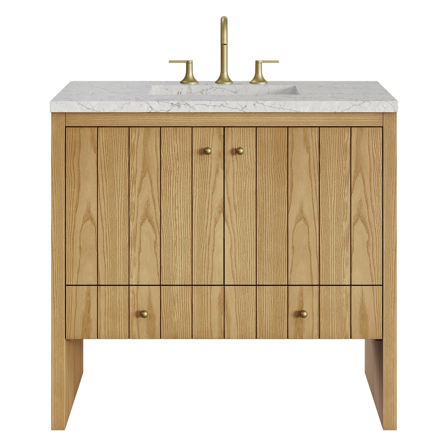 Renovate for Less Atlanta Hudson 36" Single Vanity, Light Natural Oak w/ 3 CM Eternal Jasmine Pearl Top
