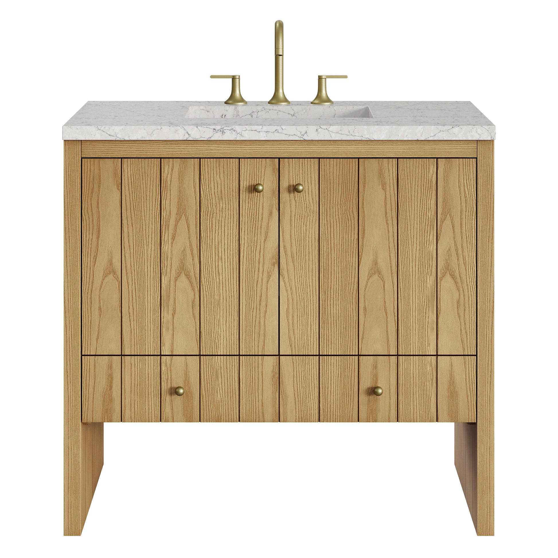 Renovate for Less Atlanta Hudson 36" Single Vanity, Light Natural Oak w/ 3 CM Eternal Jasmine Pearl Top