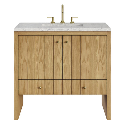 Renovate for Less Atlanta Hudson 36" Single Vanity, Light Natural Oak w/ 3 CM Eternal Jasmine Pearl Top