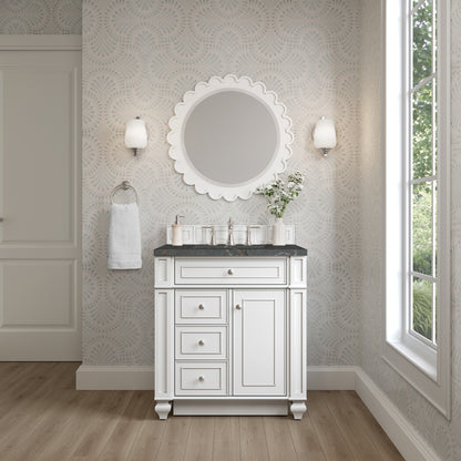 Renovate for Less Atlanta Bristol 30" Single Vanity, Bright White w/ 3 CM Parisien Bleu Silestone Top