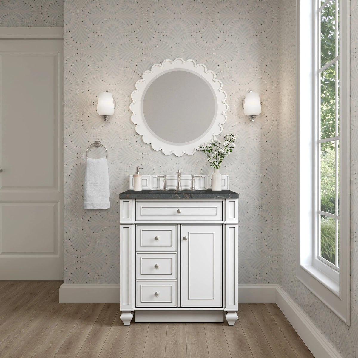 Bristol 30" Single Vanity, Bright White w/ 3 CM Parisien Bleu Silestone Top