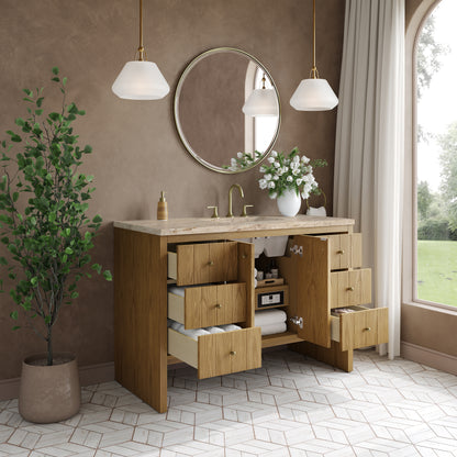 Renovate for Less Atlanta Hudson 48" Single Vanity, Light Natural Oak, w/ 3 CM Tajnar Eclos Top w/FreePower Wireless Charger