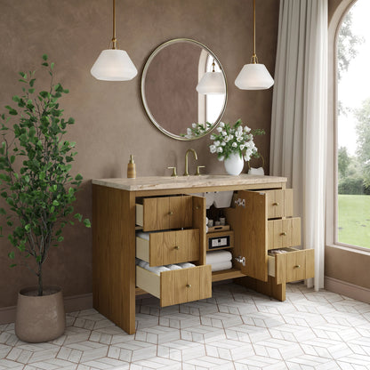 Hudson 48" Single Vanity, Light Natural Oak, w/ 3 CM Tajnar Eclos Top w/FreePower Wireless Charger