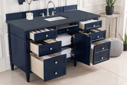 Renovate for Less Atlanta Brittany 60" Single Vanity, Victory Blue w/ 3 CM Charcoal Soapstone Silestone Top