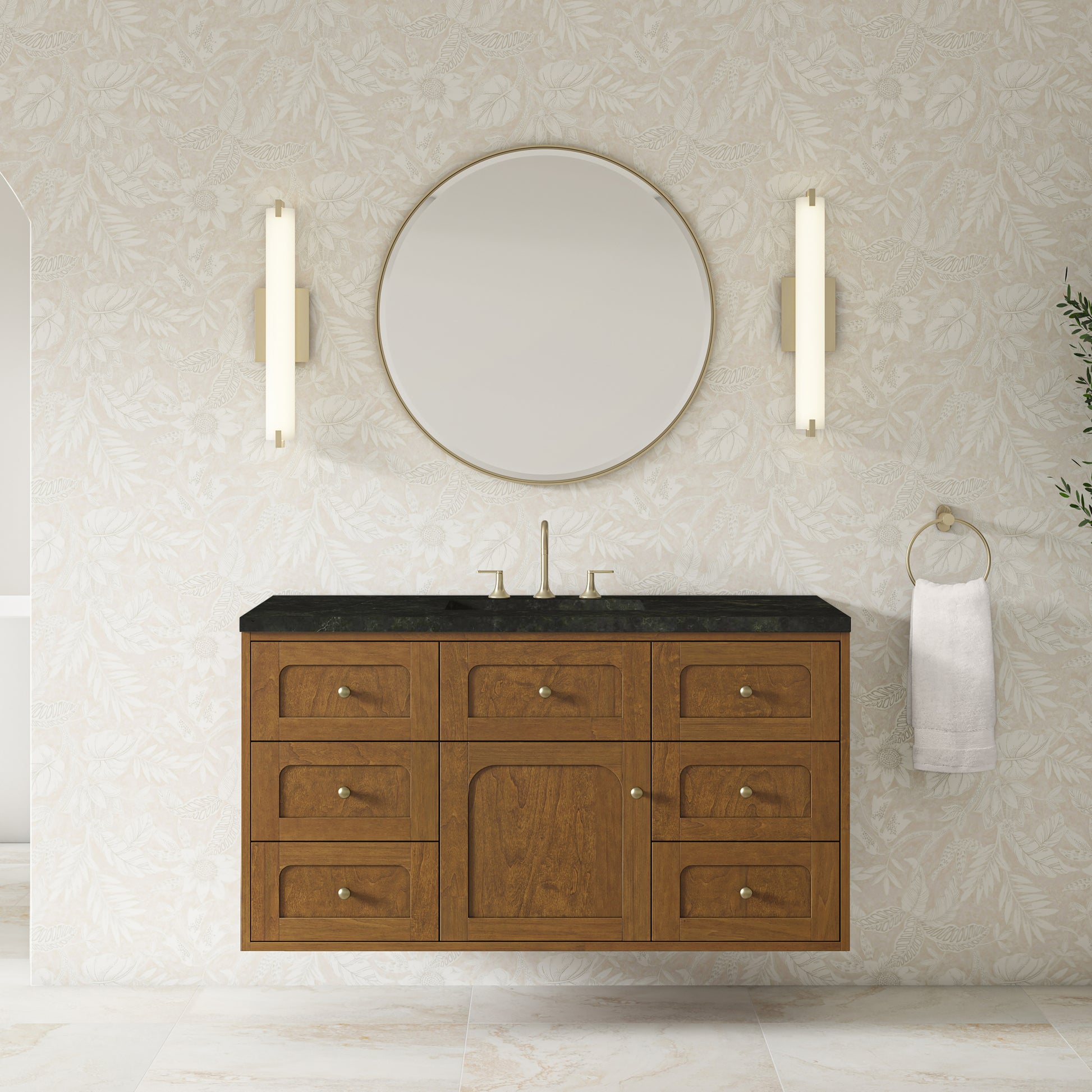 Renovate for Less Atlanta Laurent 48" Single Vanity, Honey Oak w/ 3 CM Phantome Eclos Top