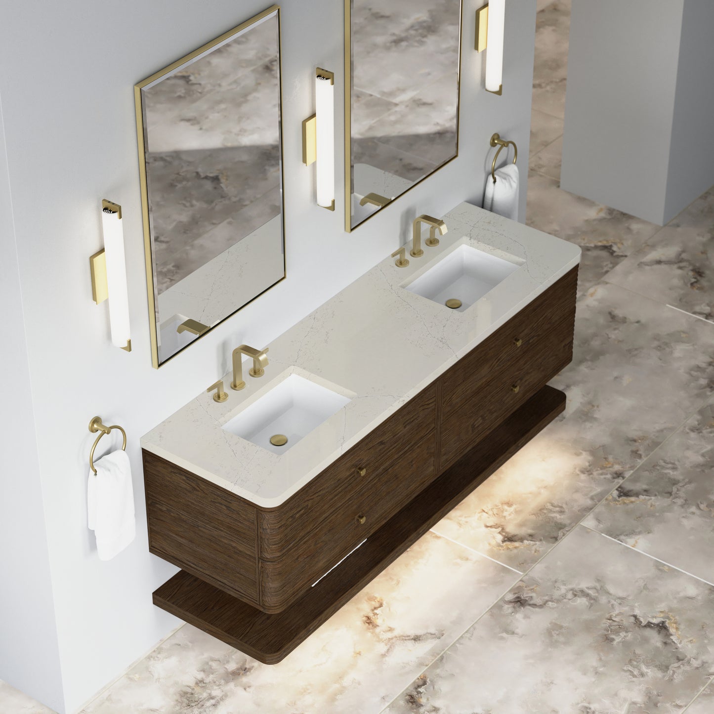 Renovate for Less Atlanta Allamari 72" Double Vanity, Sable w/ 3 CM Siberian Silestone Top