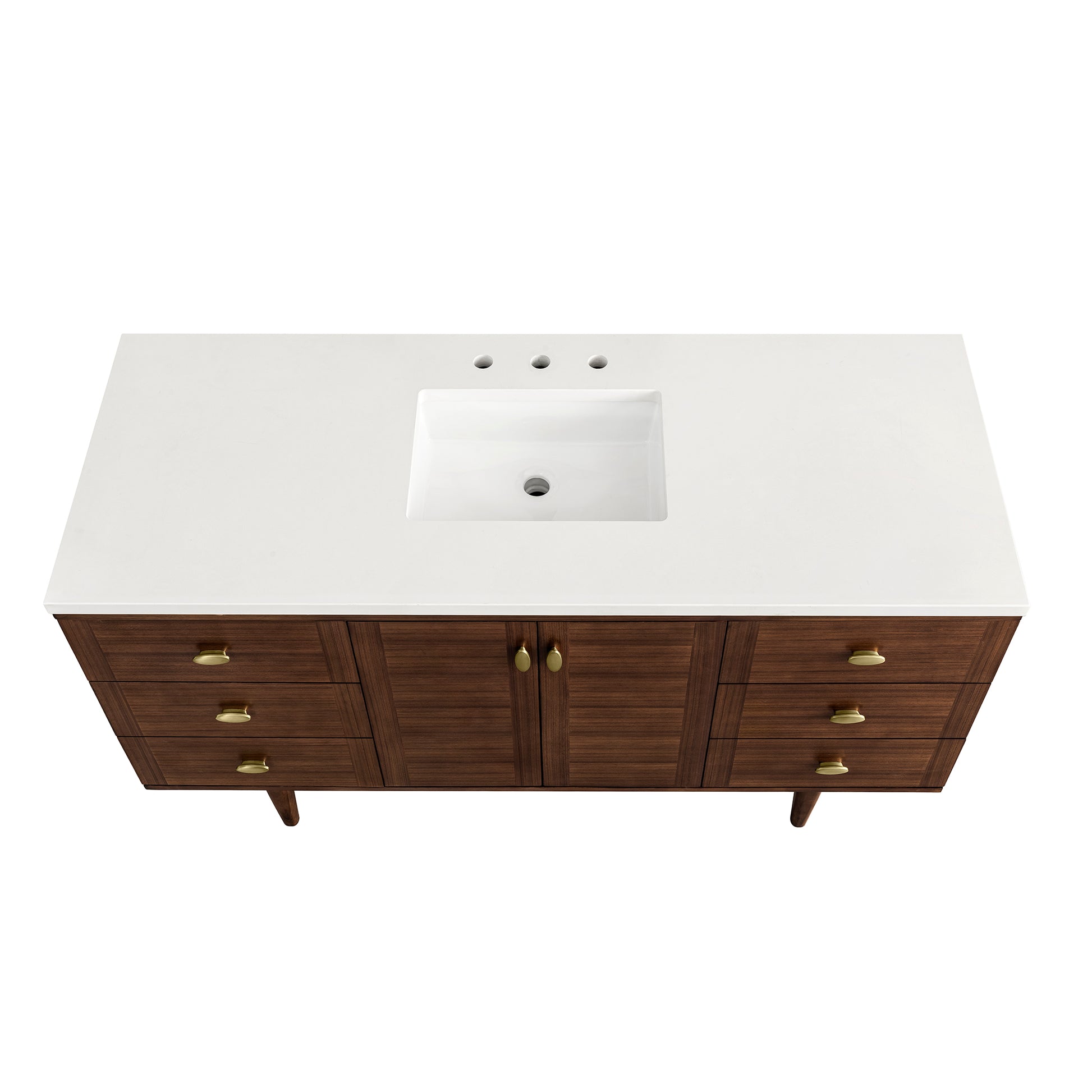 Renovate for Less Atlanta Amberly 60" Single Vanity, Mid-Century Walnut w/ 3 CM White Zeus Top