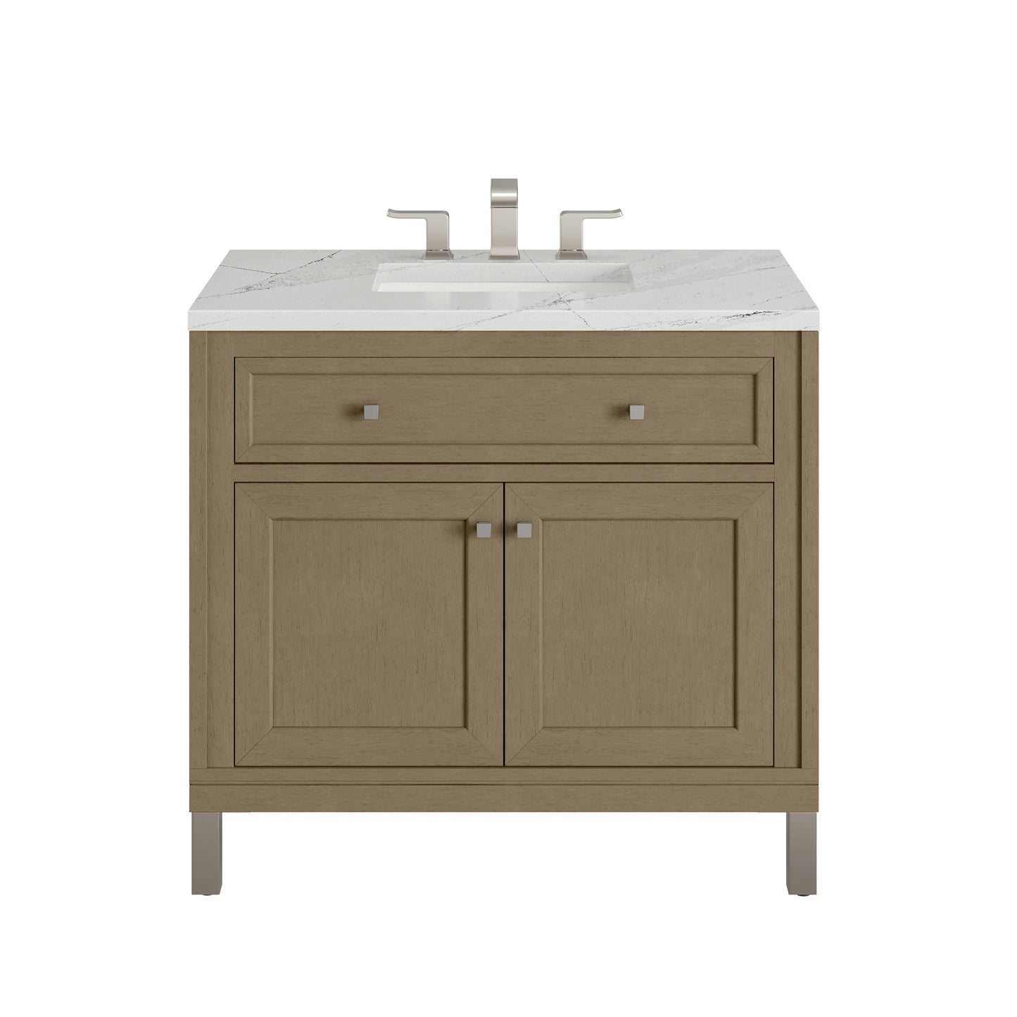 Renovate for Less Atlanta Chicago 36" Single Vanity, Walnut Whisper, w/ 3 CM Ethereal Noctis Silestone® Top