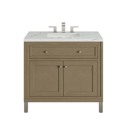 Renovate for Less Atlanta Chicago 36" Single Vanity, Walnut Whisper, w/ 3 CM Ethereal Noctis Silestone® Top