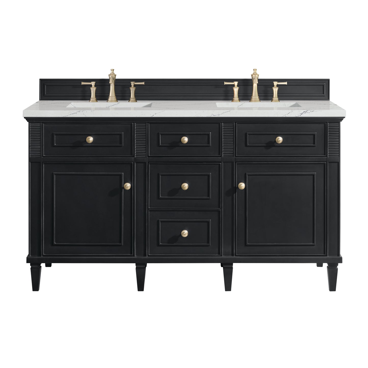 Renovate for Less Atlanta Lorelai 60" Double Vanity, Black Onyx w/ 3 CM Ethereal Noctis Silestone Top w/FreePower Wireless Charger