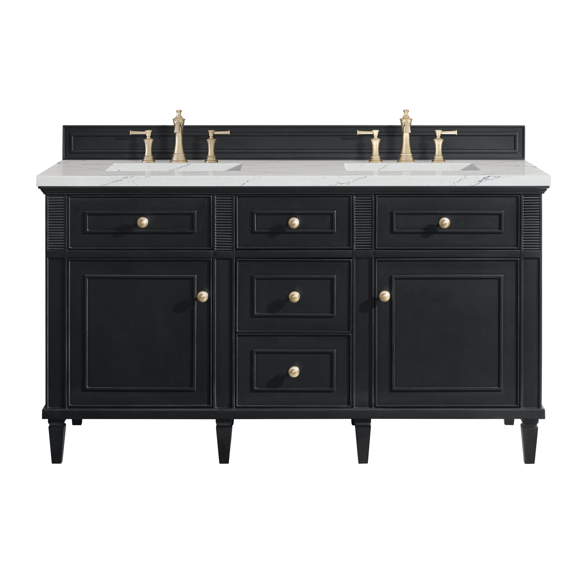 Renovate for Less Atlanta Lorelai 60" Double Vanity, Black Onyx w/ 3 CM Ethereal Noctis Silestone Top w/FreePower Wireless Charger