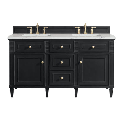 Renovate for Less Atlanta Lorelai 60" Double Vanity, Black Onyx w/ 3 CM Ethereal Noctis Silestone Top w/FreePower Wireless Charger