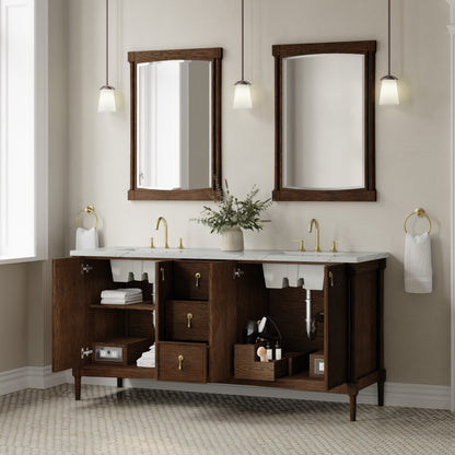 Renovate for Less Atlanta Kinnsden 72" Double Vanity, Sable Oak w/ 3 CM Ethereal Noctis Silestone Top