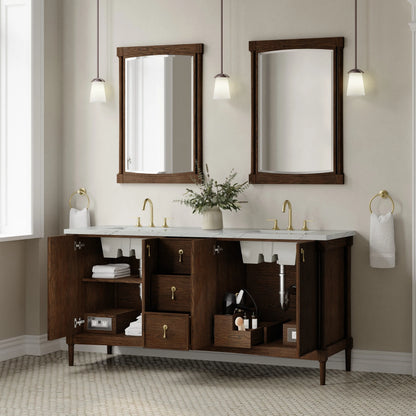 Kinnsden 72" Double Vanity, Sable Oak w/ 3 CM Ethereal Noctis Silestone Top