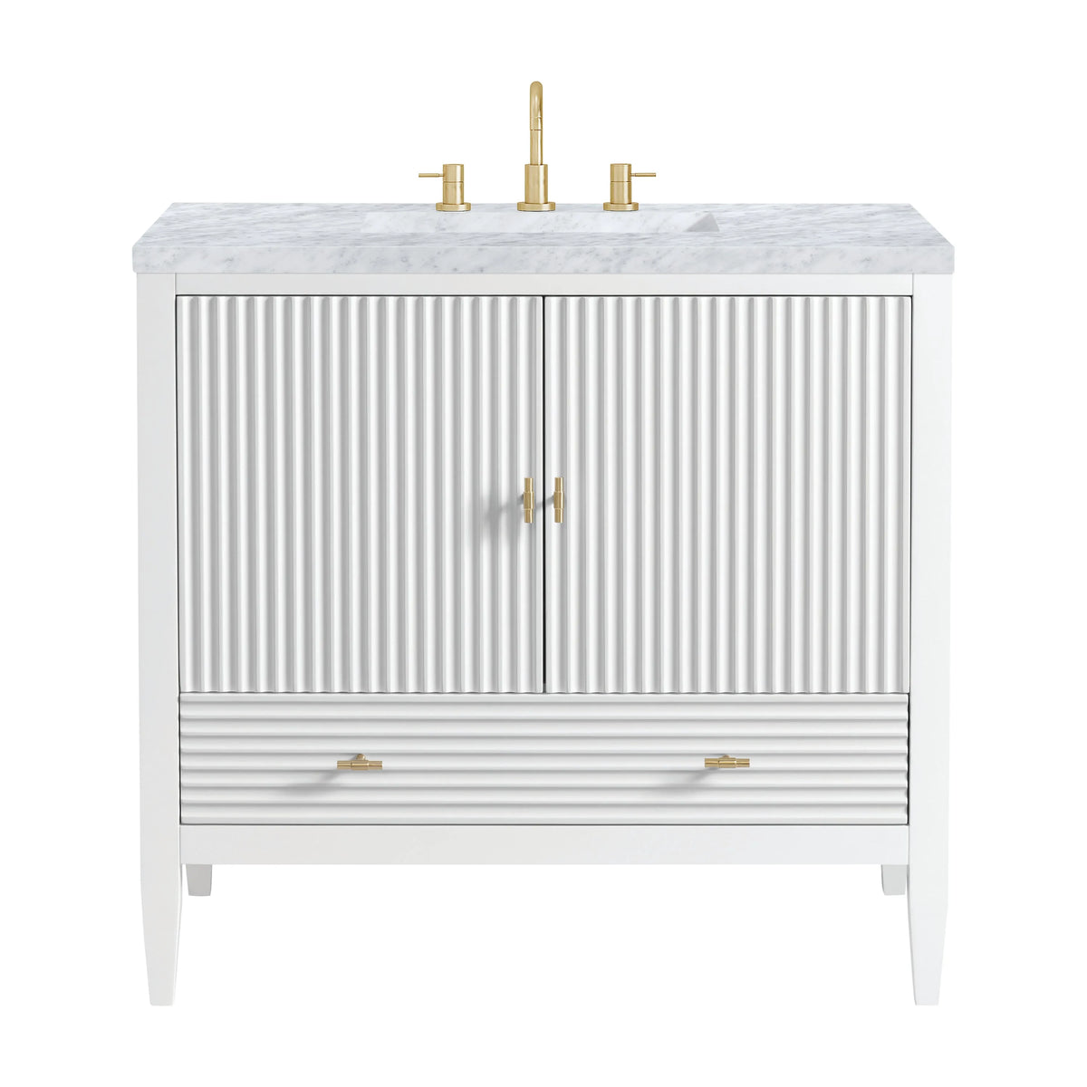 Myrrin 36" Vanity, Bright White w/ 3 CM Carrara White Marble Top