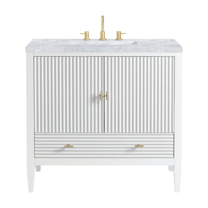 Myrrin 36" Vanity, Bright White w/ 3 CM Carrara White Marble Top