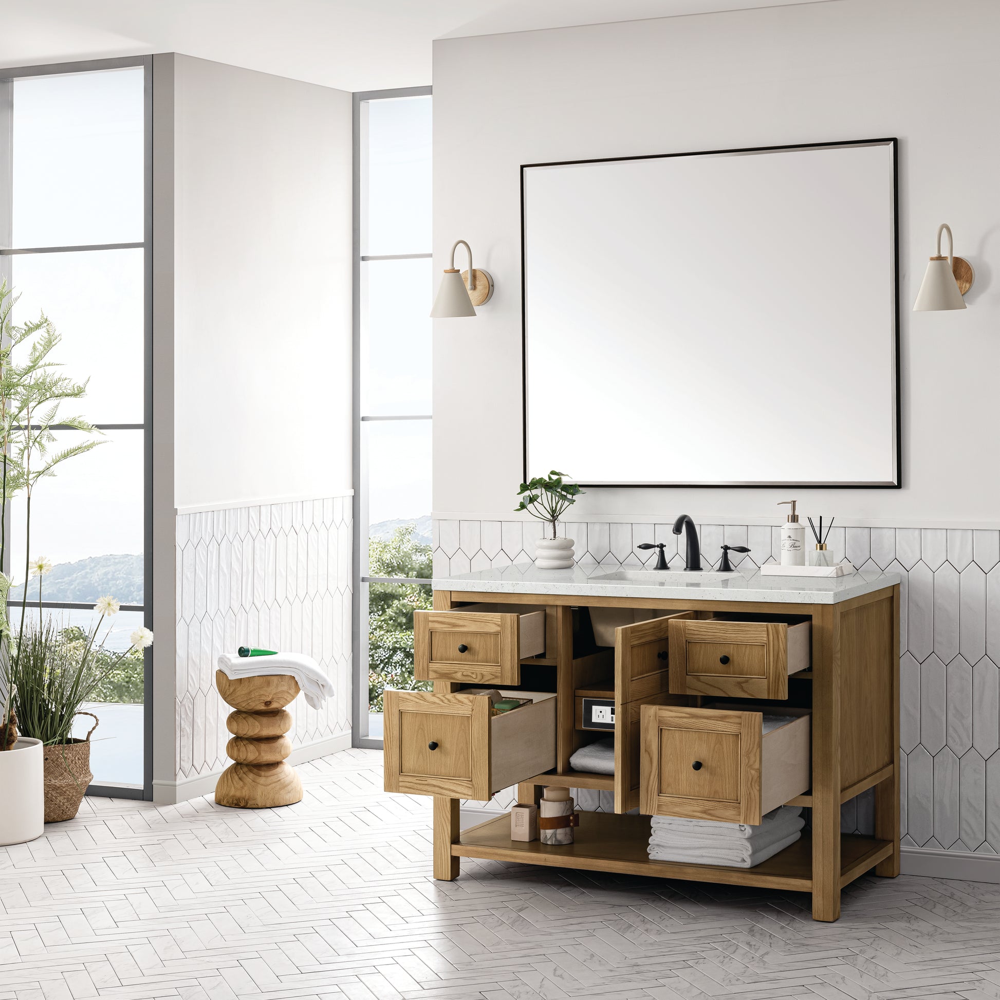 Renovate for Less Atlanta Breckenridge 48" Single Vanity, Light Natural Oak w/ 3 CM Lime Delight Top