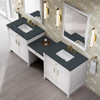 Renovate for Less Atlanta Bellshire 96" Dual Vanity Set with 24" Make-Up Counter, Bright White w/3 cm Charcoal Soapstone Silestone Top