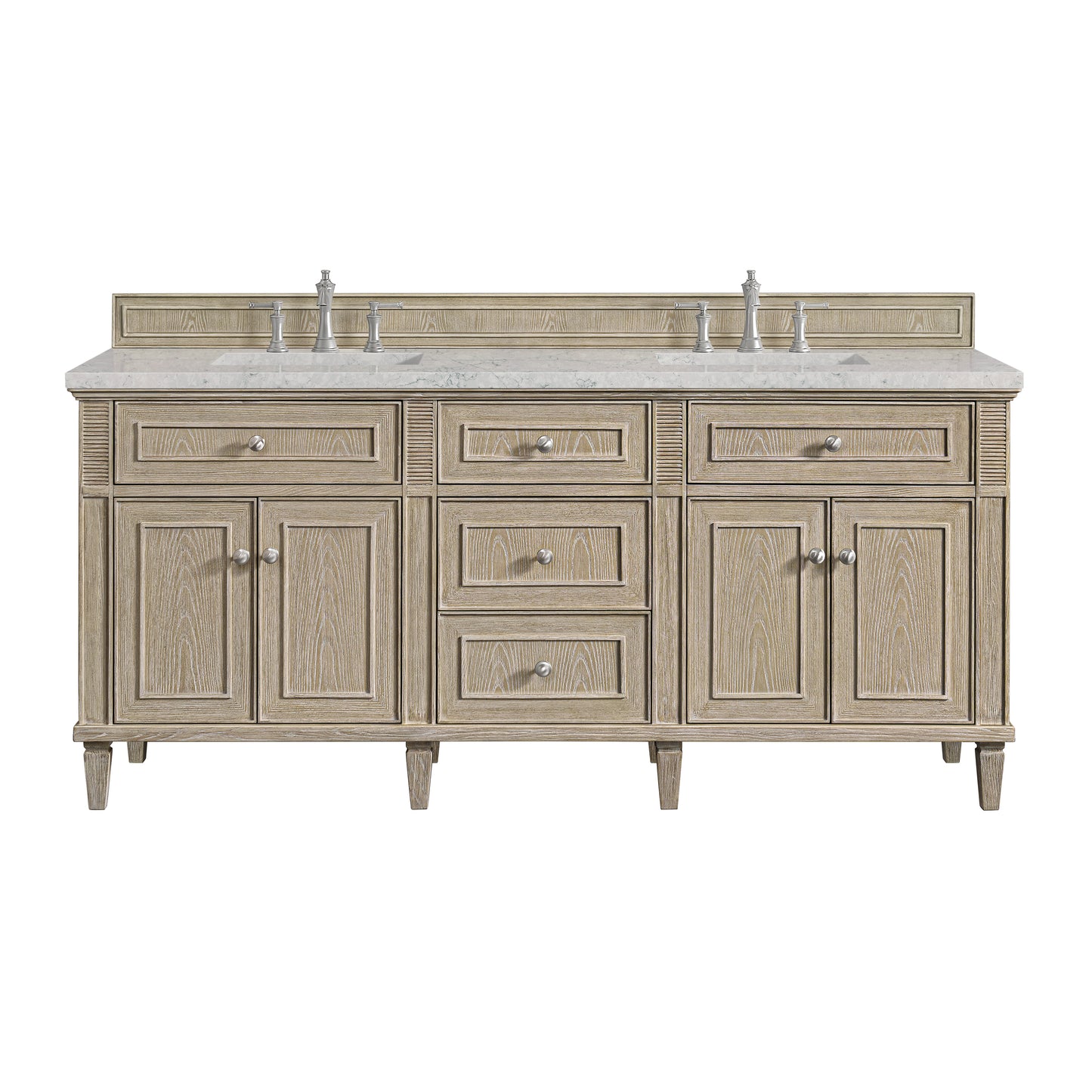 Renovate for Less Atlanta Lorelai 72" Double Vanity, Whitewashed Oak w/ 3 CM Eternal Jasmine Pearl Silestone Top w/FreePower Wireless Charger