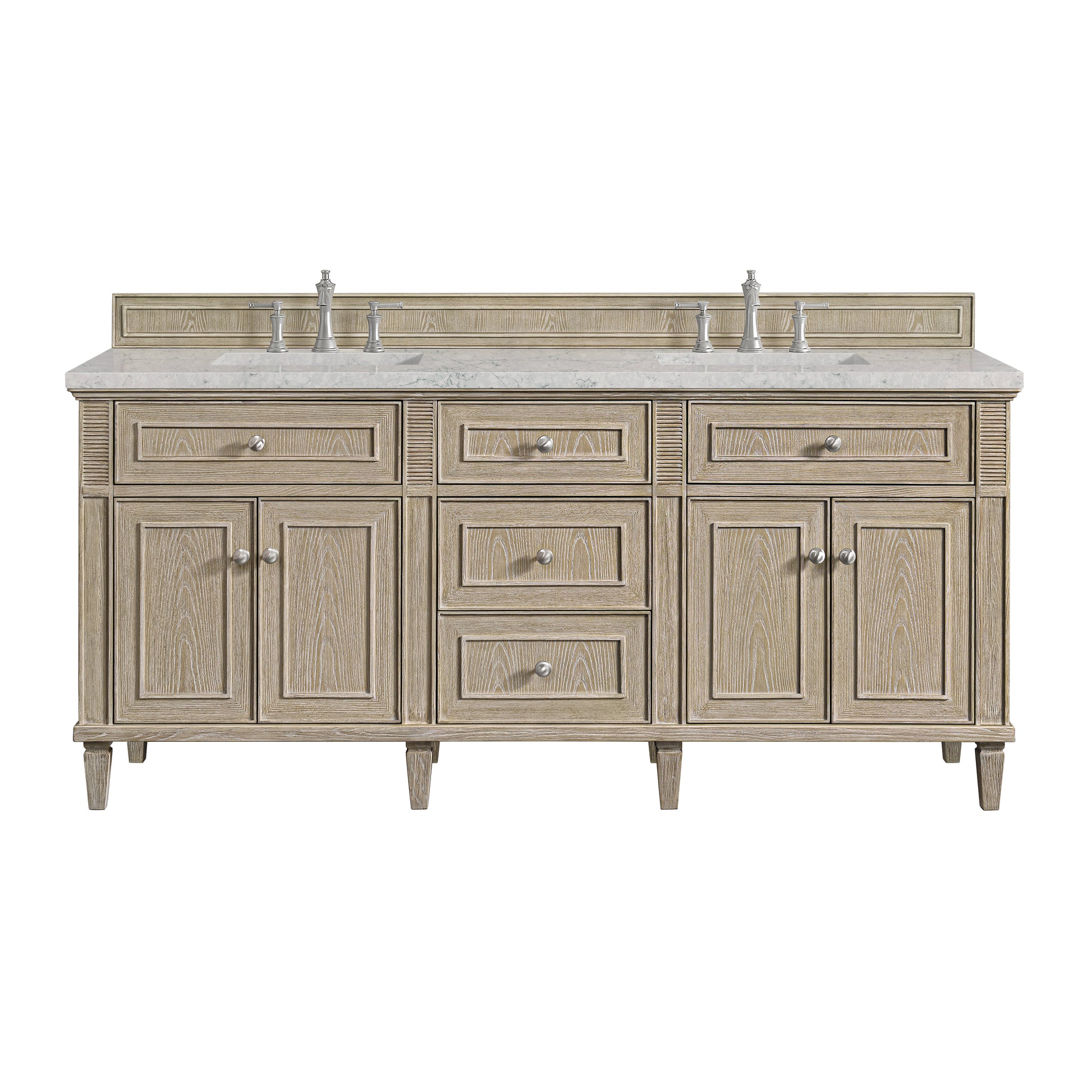 Renovate for Less Atlanta Lorelai 72" Double Vanity, Whitewashed Oak w/ 3 CM Eternal Jasmine Pearl Silestone Top w/FreePower Wireless Charger