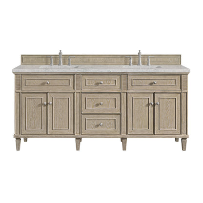 Renovate for Less Atlanta Lorelai 72" Double Vanity, Whitewashed Oak w/ 3 CM Eternal Jasmine Pearl Silestone Top w/FreePower Wireless Charger