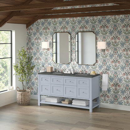 Renovate for Less Atlanta Breckenridge 60" Double Vanity, Serenity Blue w/ 3 CM Parisien Bleu Top