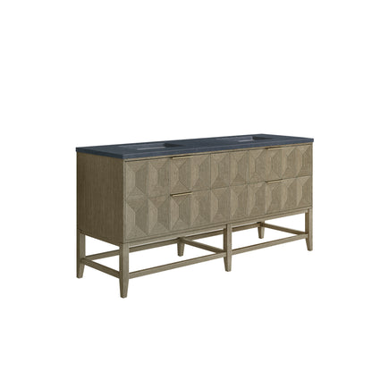 Renovate for Less Atlanta Emmeline 72" Double Vanity, Pebble Oak w/ 3 CM Charcoal Soapstone Top