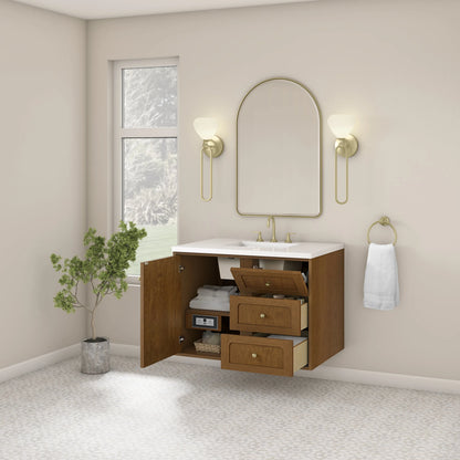 Laurent 36" Single Vanity, Honey Oak w/ 3 CM White Zeus Silestone Top