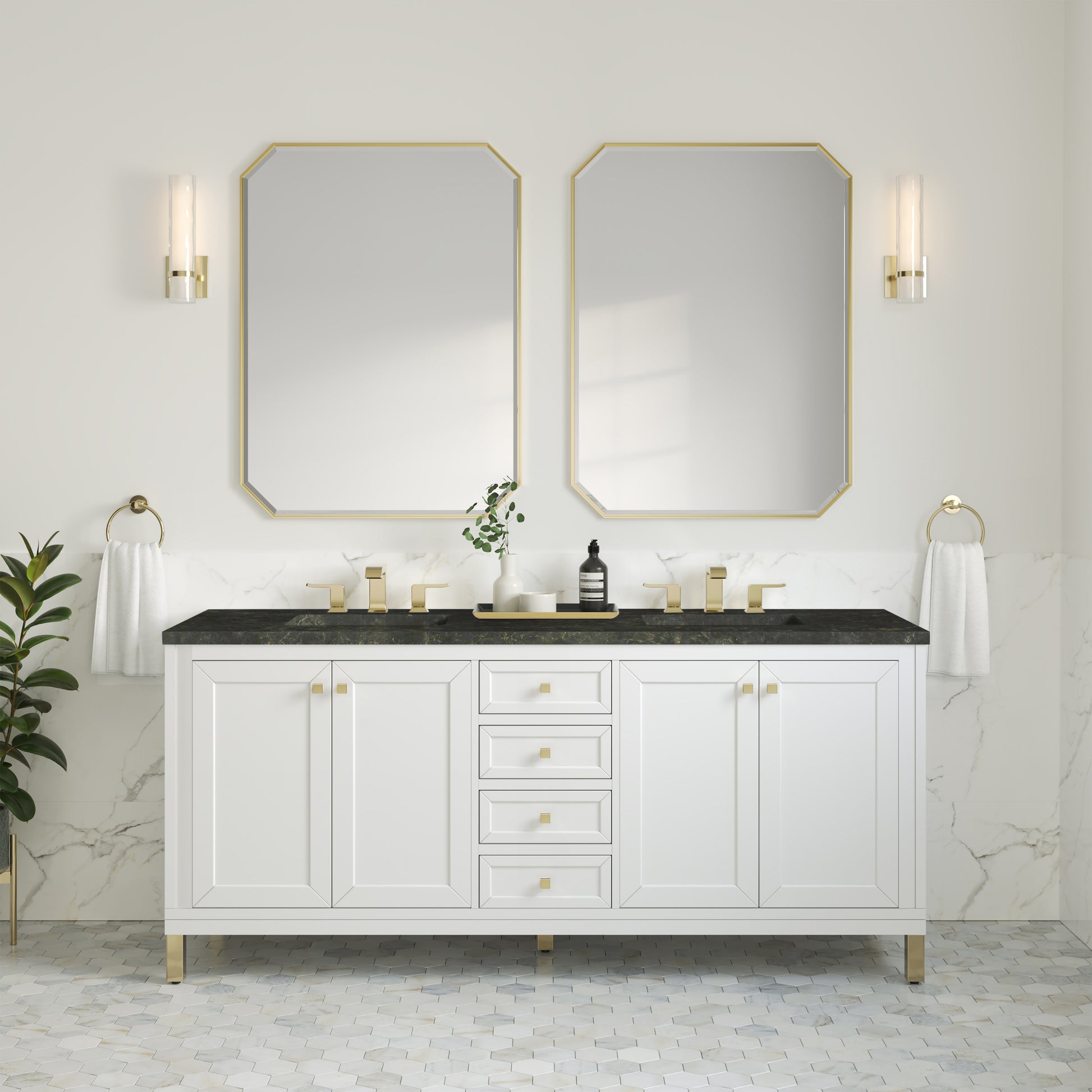 Renovate for Less Atlanta Chicago 72" Double Vanity, Glossy White, w/ 3 CM Phantome Eclos Top