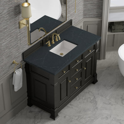 Renovate for Less Atlanta Brookfield 48" Single Vanity, Black Onyx w/3 CM Charcoal Soapstone Silestone Top