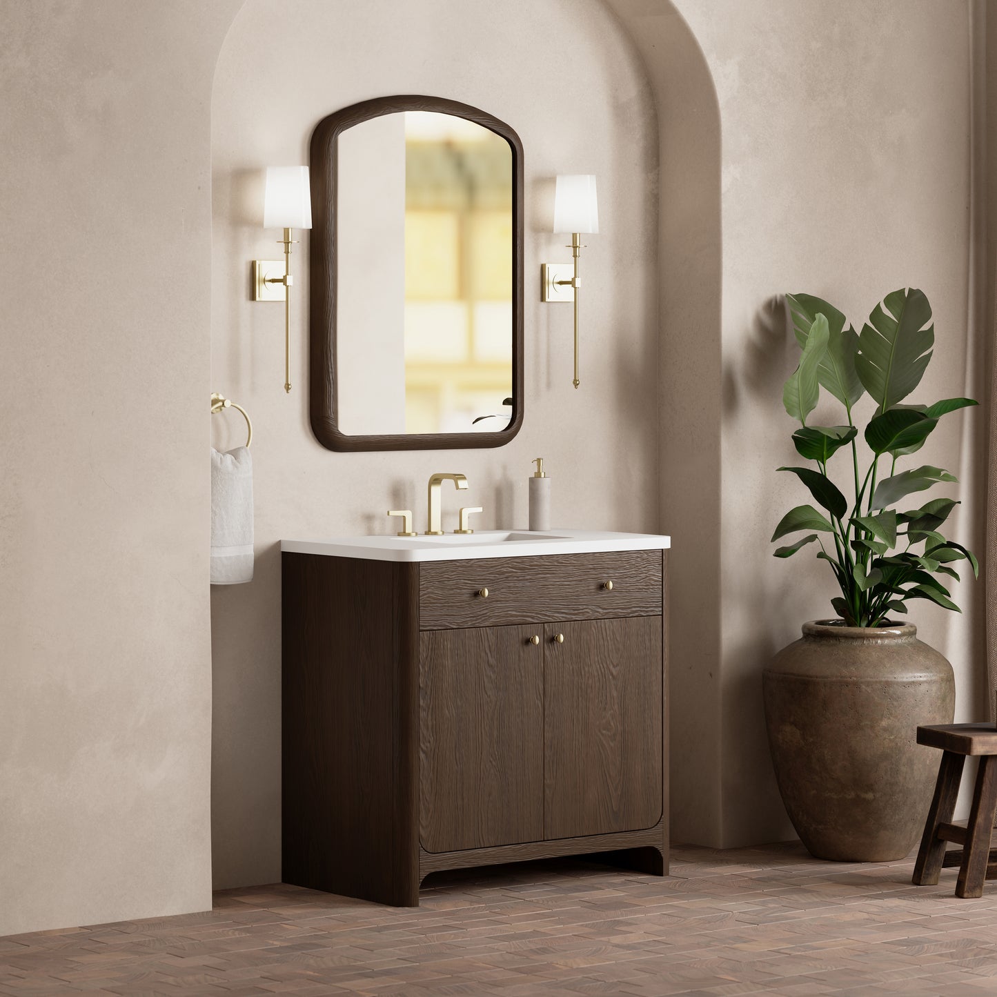 Renovate for Less Atlanta Gracyn 36" Single Vanity, Sable, w/ 3 CM White Zeus Quartz Widespread Top